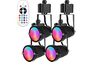 EAGLOD RGB Track Light Heads,RGBW Track Lighting Heads H Type with Remote for Party,Dance,Halloween,Christmas Decoration,120V Multicolor Halo LED Track Light (12W Black 4Pack)