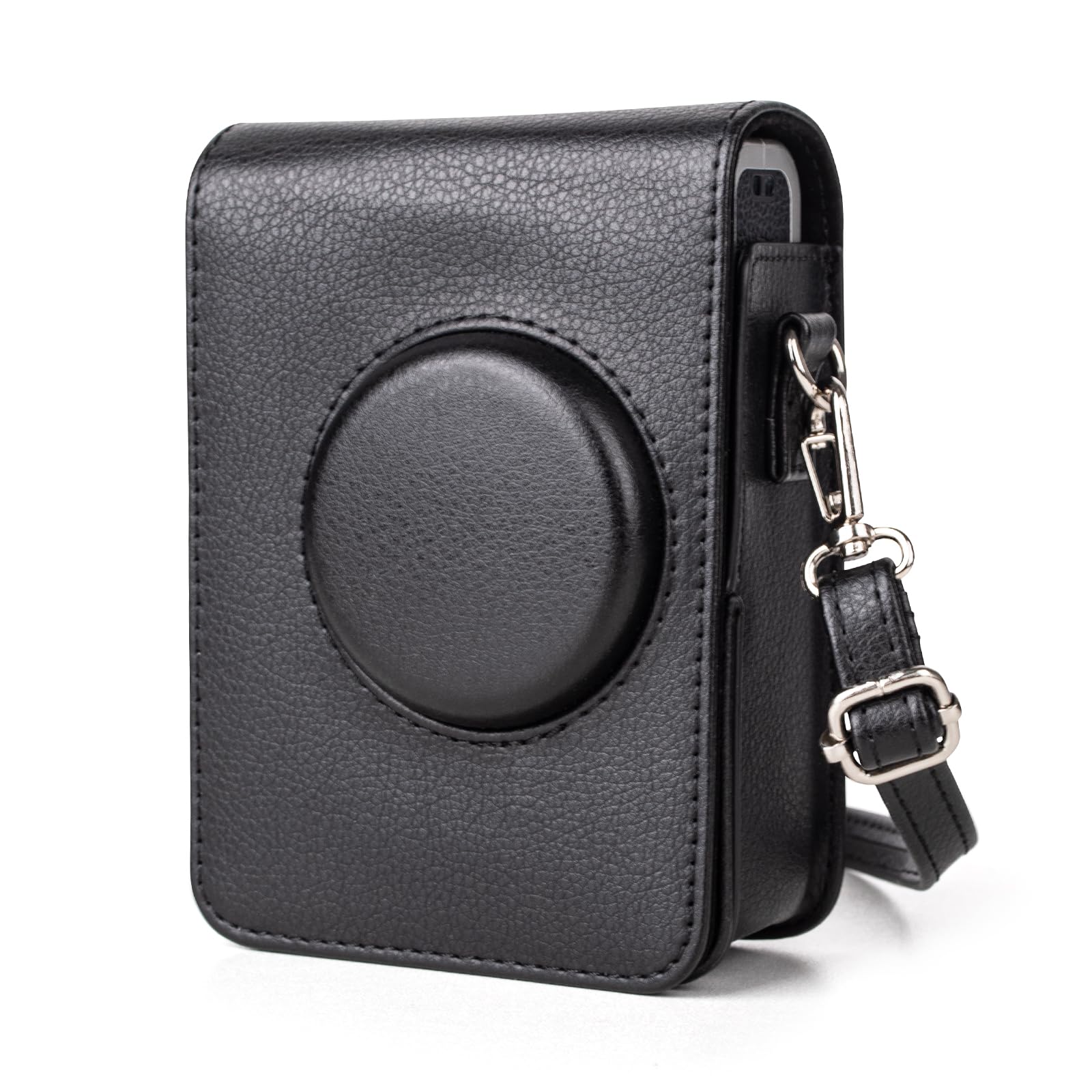 MUZIRI KINOKOO Mini EVO Camera Case Compatible for Fuji Instax Mini EVO Instant Camera with Adjustable Shoulder Strap in Black Lychee Texture Vertical Style