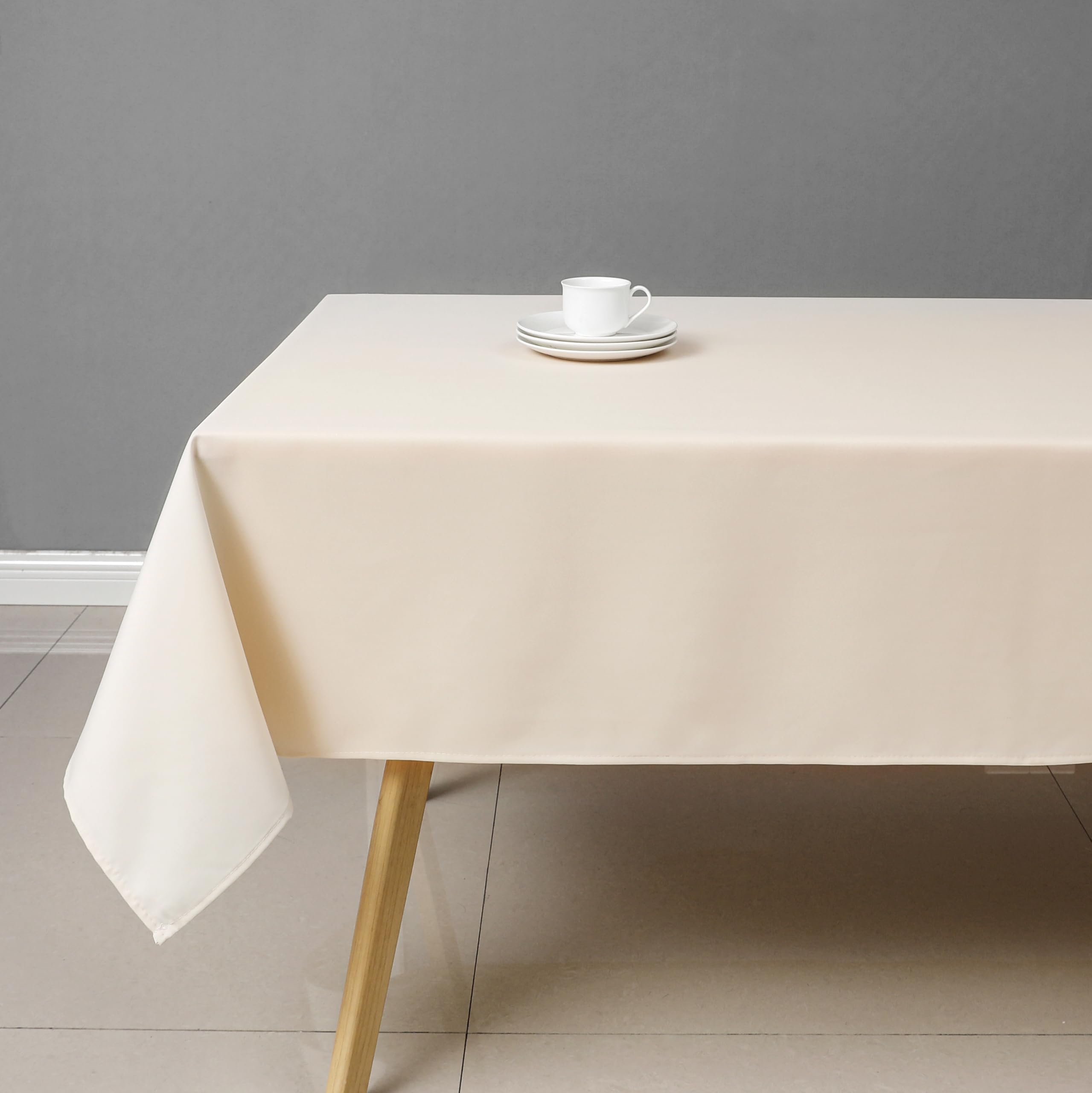 Photo 1 of Wewoch Beige Rectangle Tablecloth Wrinkle Resistant Washable Fabric Table Cloth for Dining, Kitchen, Parties, Weddings and Outdoor Use 60 Inch by 120 Inch