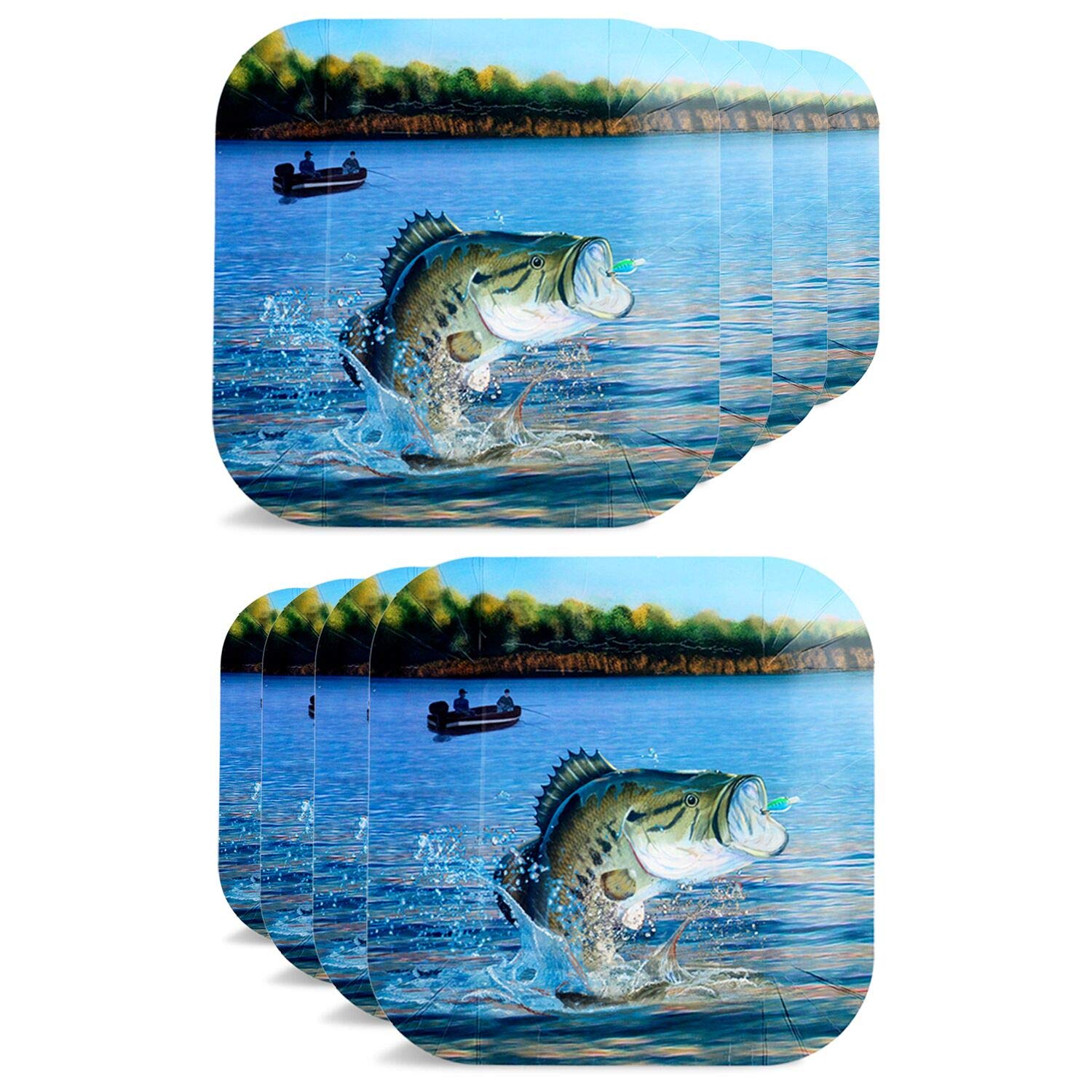 HAVERCAMP Gone Fishin' Dinner Plates (9" Square Plates, 8-Pack) Large Party Plates, Gone Fishin' Collection for Birthday, Retirement, Father's Day
