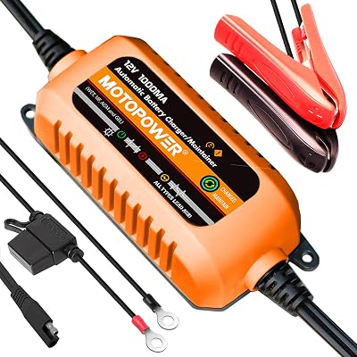 MOTOPOWER 12V 1000mA Automatic Charger - Battery Maintenance - Maintain Charger and Battery Desulfator with Timer Protection.