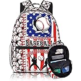 Baseball Backpack for Boys 8-12 Kids American Flag Baseball Print Schoolbag Sports Theme Bookbag for Girls Computer Laptop Backpack for Travel Hiking Camping Gym Gift for Sport Lovers