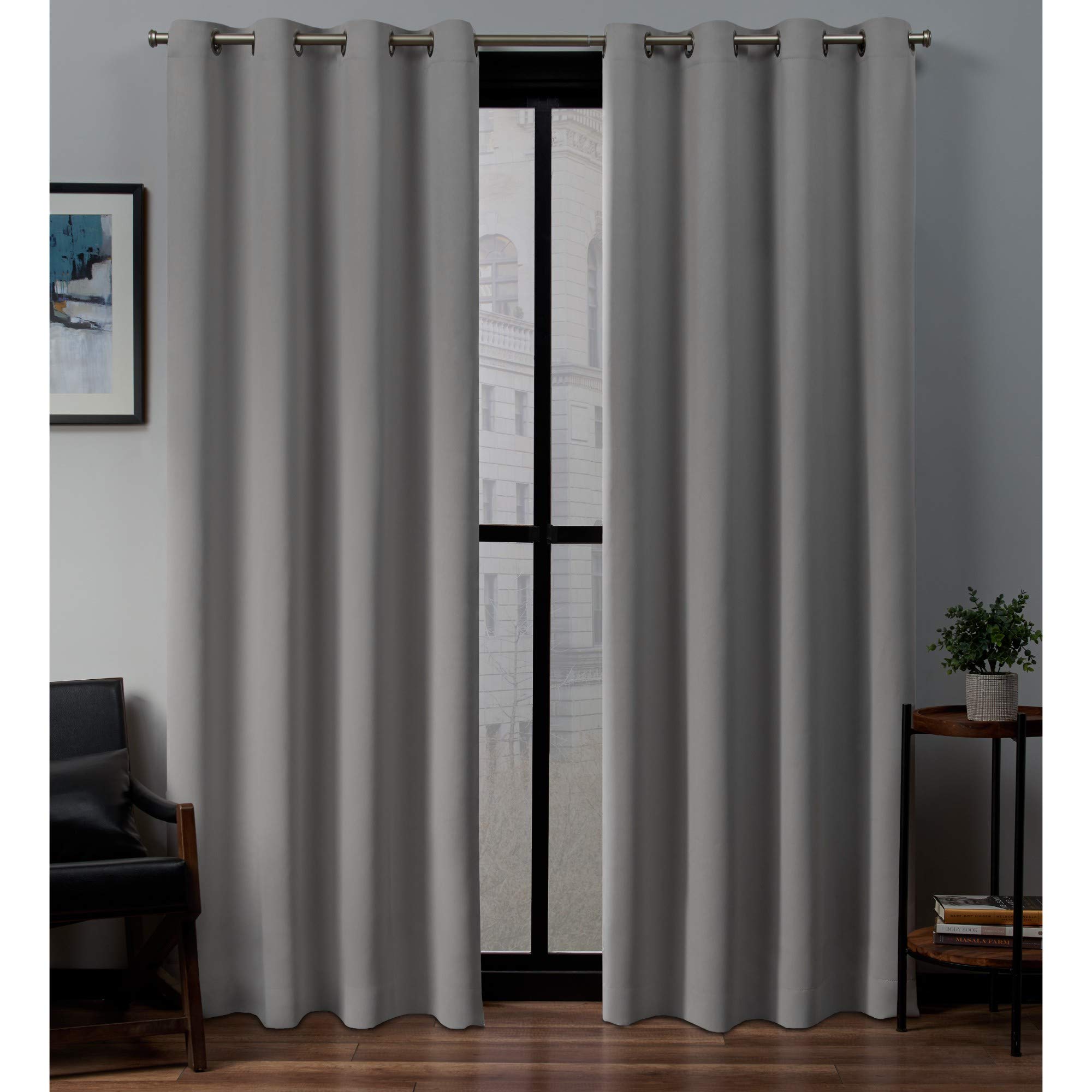 Exclusive Home Curtains Sateen Woven Blackout Grommet Top Panel Pair, Veridian Gray, 52x84, 2 Piece