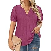 RITERA Tops for Women Plus Size Summmer 3X Short Sleeve V Neck Basic Shirt Business Casual Tunic Ladies Red Solid Color Oversized Basic Henley Tshirt 3XL 22W 24W