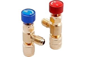 Yakamoz 2Pcs R22 R410 Refrigerant Charging Valve Set - R22 Male to 1/4’’ & 5/16’’ Female Adapter Refrigerant Control Valve Safety HVAC Flow Control Ball Valves for Air Conditioner Manifold