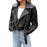 LY VAREY LIN Women Faux Leather Cropped Jacket Vegan Motor Biker Coat with Belt