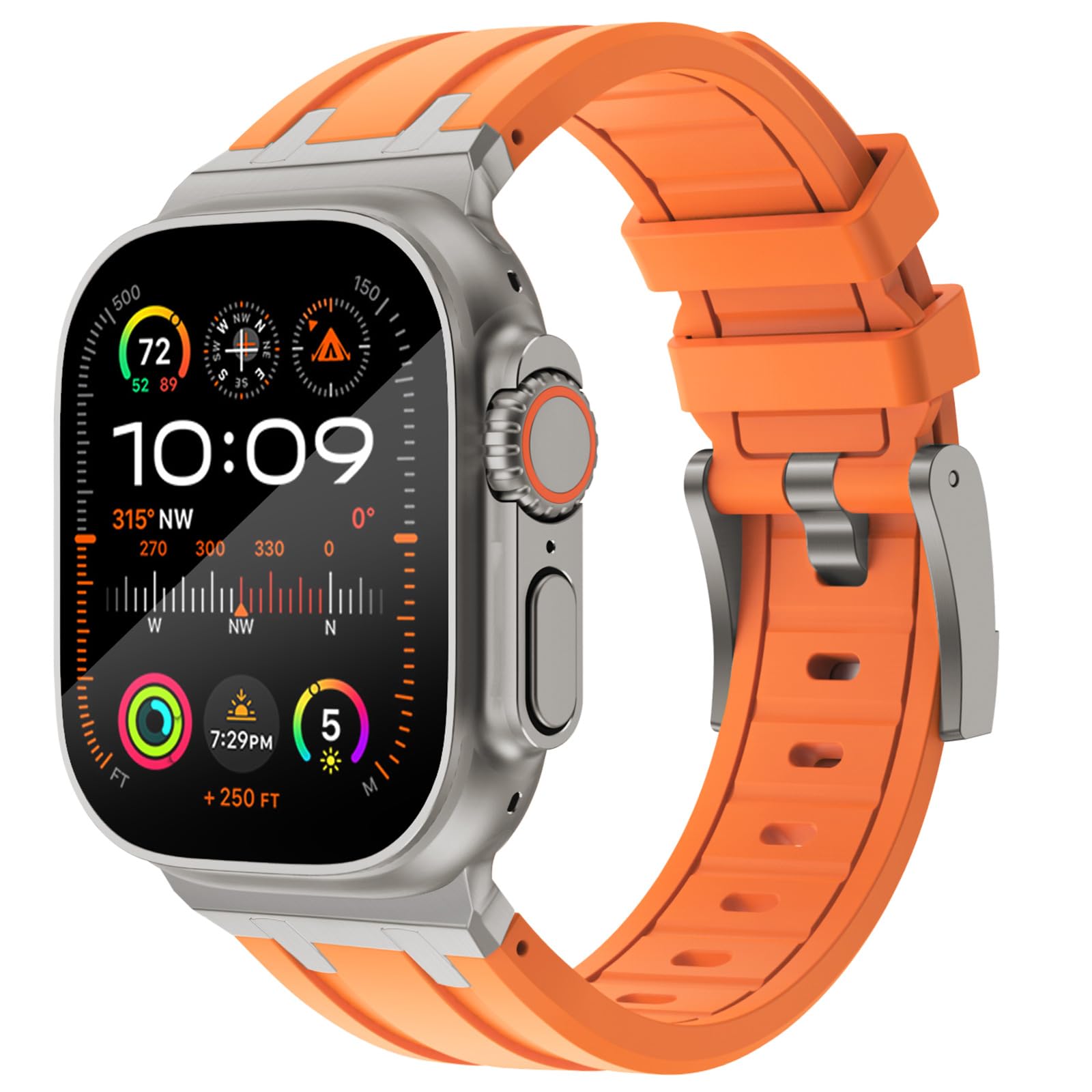 KADES 49mm 46mm 45mm 44mm 42mm(series 3) Compatible with Apple Watch Strap,Men Luxury Liquid Silicone Rubber Band for iWatch Ultra 2/Ultra/SE/Series 10 9 8 7 6 5 4 3 2 1,Titanium/Orange