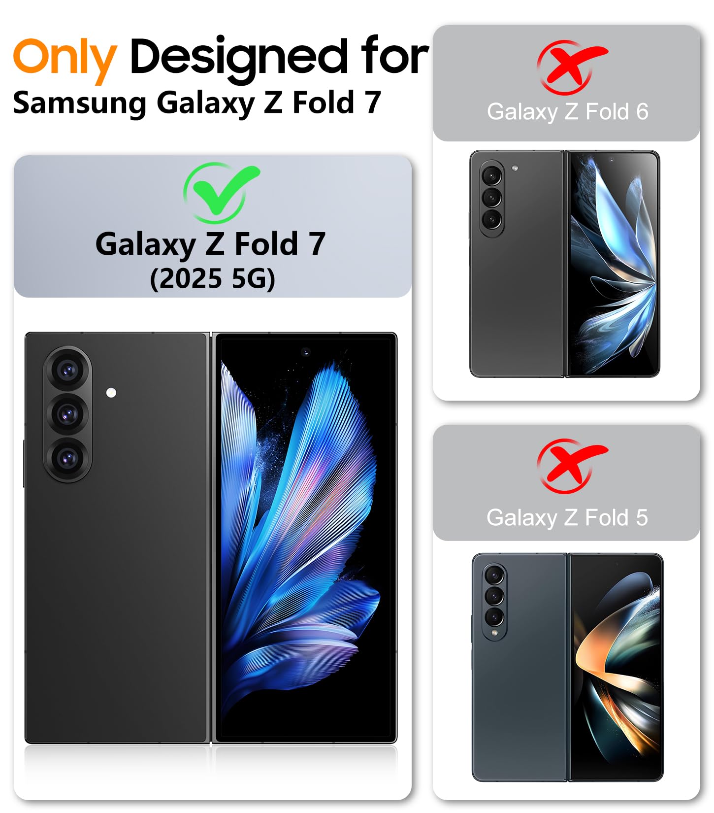SPIDERCASE Samsung Galaxy Z Fold 7 Case with Built-in Screen Protector | Hinge Protection | Kickstand | Full Body Protective | For Galaxy Z Fold 7 (2025) | Black