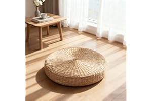 Meideli Straw Cushion Floor Pillow Japanese Style Handcrafted Tatami Floor Cushion Mat Natural Woven Grass Seat Cushions Round Padded Room Floor Straw Mat for Home 40cm