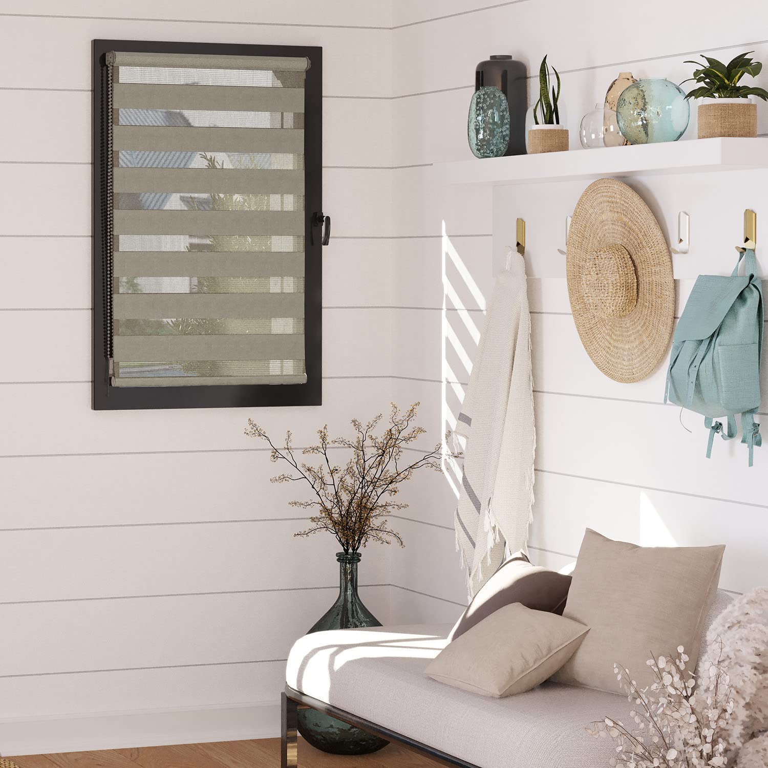 MADECOSTORE Double Store Door Enrouleur Jour Nuit - Taupe - L85 x H190 cm - Fixation with or sans - Chaînette Coordonnée