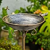 HOUYANG 11.4" W*27.6" H Cast Iron Pedestal Bird Baths for Outdoors, Vintage Metal Bird Bath Bowl, Bird Feeder Or Drinker Plate, Home Garden Lawn Yard Decorations