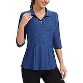 Misyula Style Womens Golf Polo Shirts 3/4 Sleeve Quarter Zip Pullover Dry Fit Tennis Workout Tops S-2XL