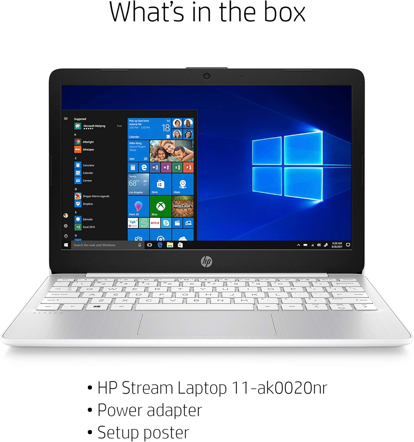 HP Stream 11.6-inch HD Laptop, Intel Celeron N4000, 4 GB RAM, 32 GB eMMC, Windows 10 Home in S Mode with Office 365 Personal for 1 Year (11-ak0020nr, Diamond White): Computers & Accessories