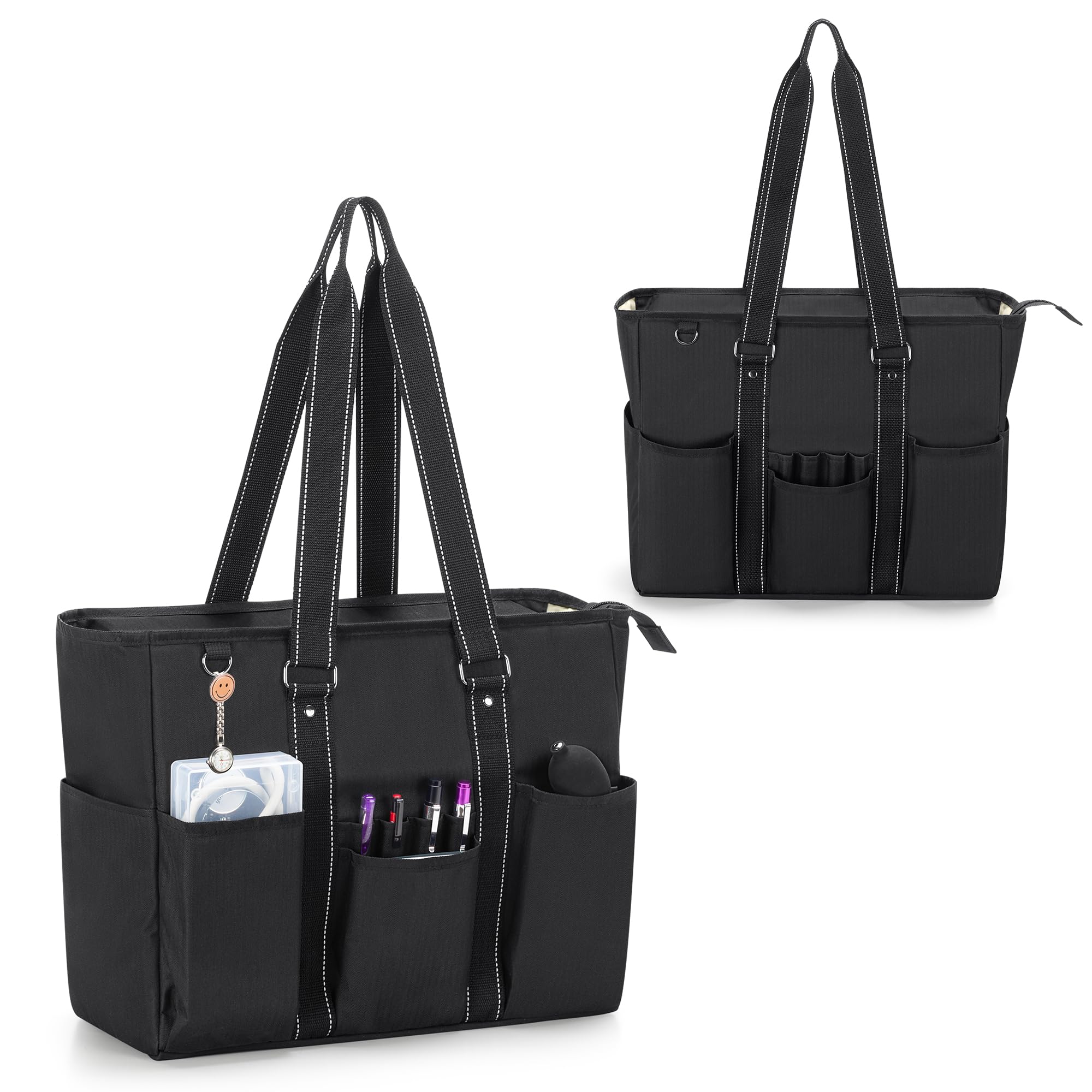 Damero Multiplepocket Shoulder Bag, Utility Organiser with Laptop Sleeve and Pen Slots, Portable Travel Bag for Teacher, Student and Staff, Black