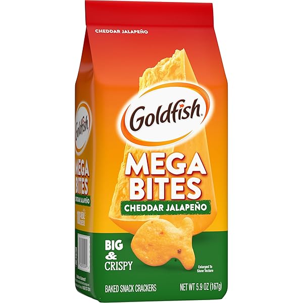 GOLDFISH MEGA BITES CHEDDAR JALAPEÑO CRACKERS, 5.9 OZ BAG