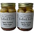 Redhawk Farms Spicy Pickled Quail Eggs - Fresh Quail Eggs Hard Boiled & Pickled In A Spicy Vinegar & Jalapeno Brine - Gourmet Snacks & Garnishes - Made In The USA (16 oz, Pack of 2)