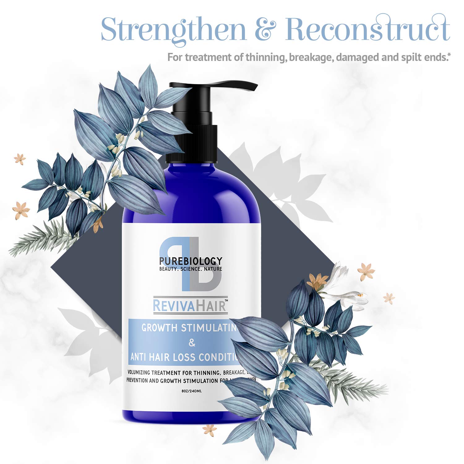Pure Biology Hair Growth Stimulating Conditioner with Biotin, Keratin, Argan Oil, Coconut Oil, Vitamins B5 +E & Breakthrough Anti Hair Loss Complex for Thinning, Damaged & Dry Hair for Men & Women: Beauty