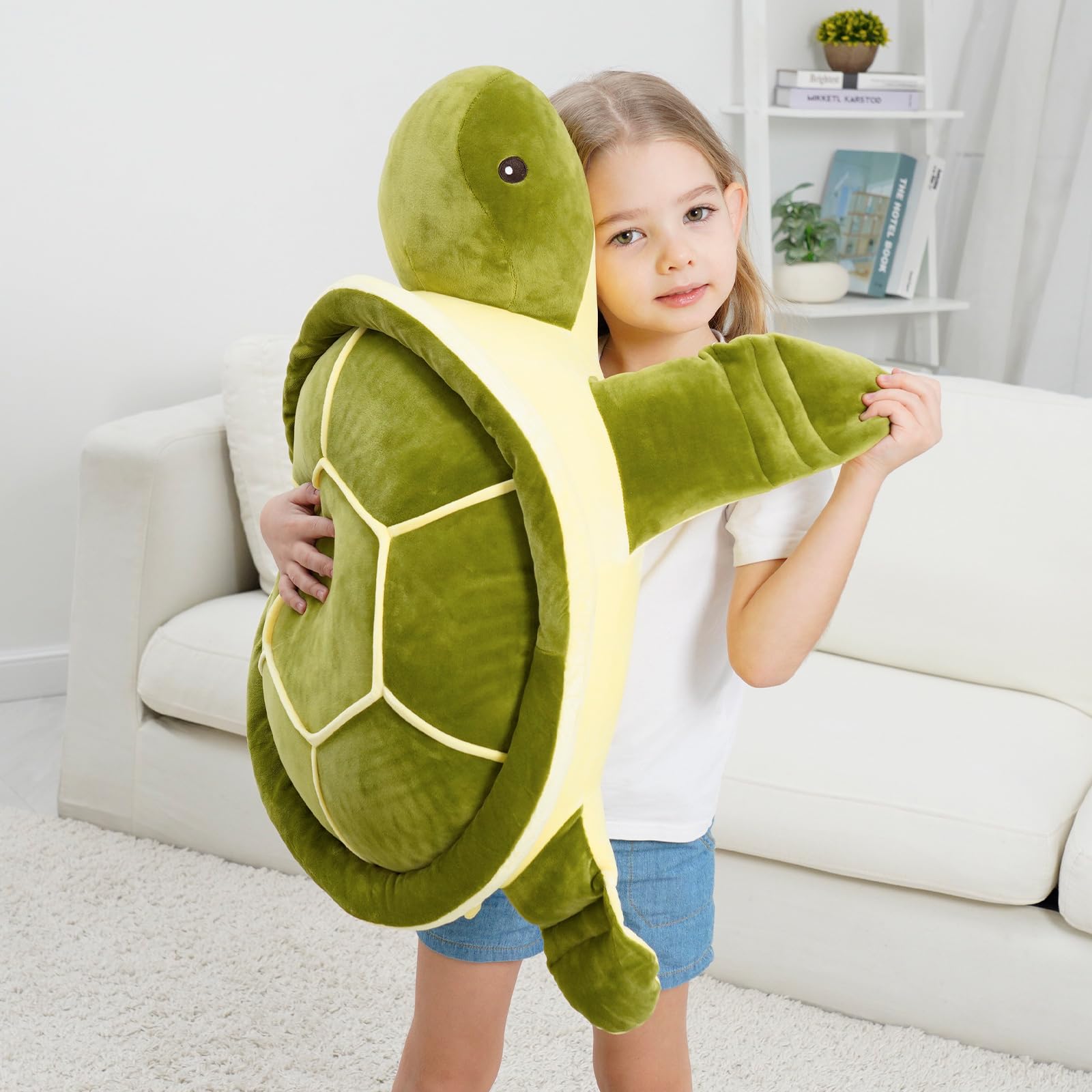 Dalmao 70 cm Große Schildkröte Kuscheltier, Weiche Meeresschildkröte Plüschtier Kissen, Jumbo Schildkröte Stofftier zum Kuscheln, Niedliches Schlafkissen Geschenk für Kinder Mädchen Jungen 3