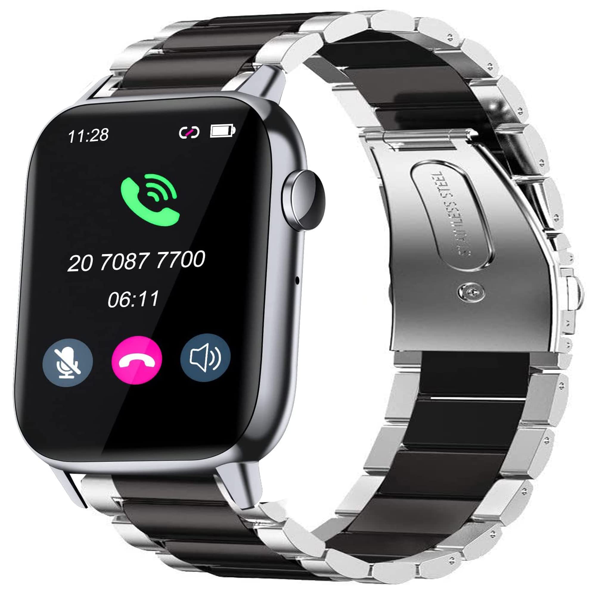 Blueshaweu Compatible with GT HITGX Smart Watch BT5.0 1.72 Bands, Stainless Steel Metal Replacement Strap Bracelet Compatible with GT HITGX upgraded BT5.0 1.72 inch Smart Watch / QS08 Smart Watch