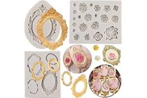 Sijiangmold Photo Frame Silicone Molds Rose Flower Fondant Molds Baroque Style Picture Frames Candy Mold for Cupcake Topper C