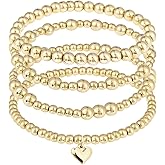 RDISOR Gold Bracelets for Women, 14K Gold Plated Beaded Bracelets Gold Stretch Bead Ball Bracelet stack Set Adjustable Gold Jewelry Fashion Accessories for Thanksgiving Christmas Birthday