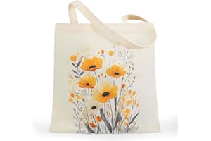 Laeroneth Floral Canvas Tote Bags for Women - Reusable Tote Shoulder Bag Casual Bag for Vacation, Shopping, Work, Gym - Warming Yellow