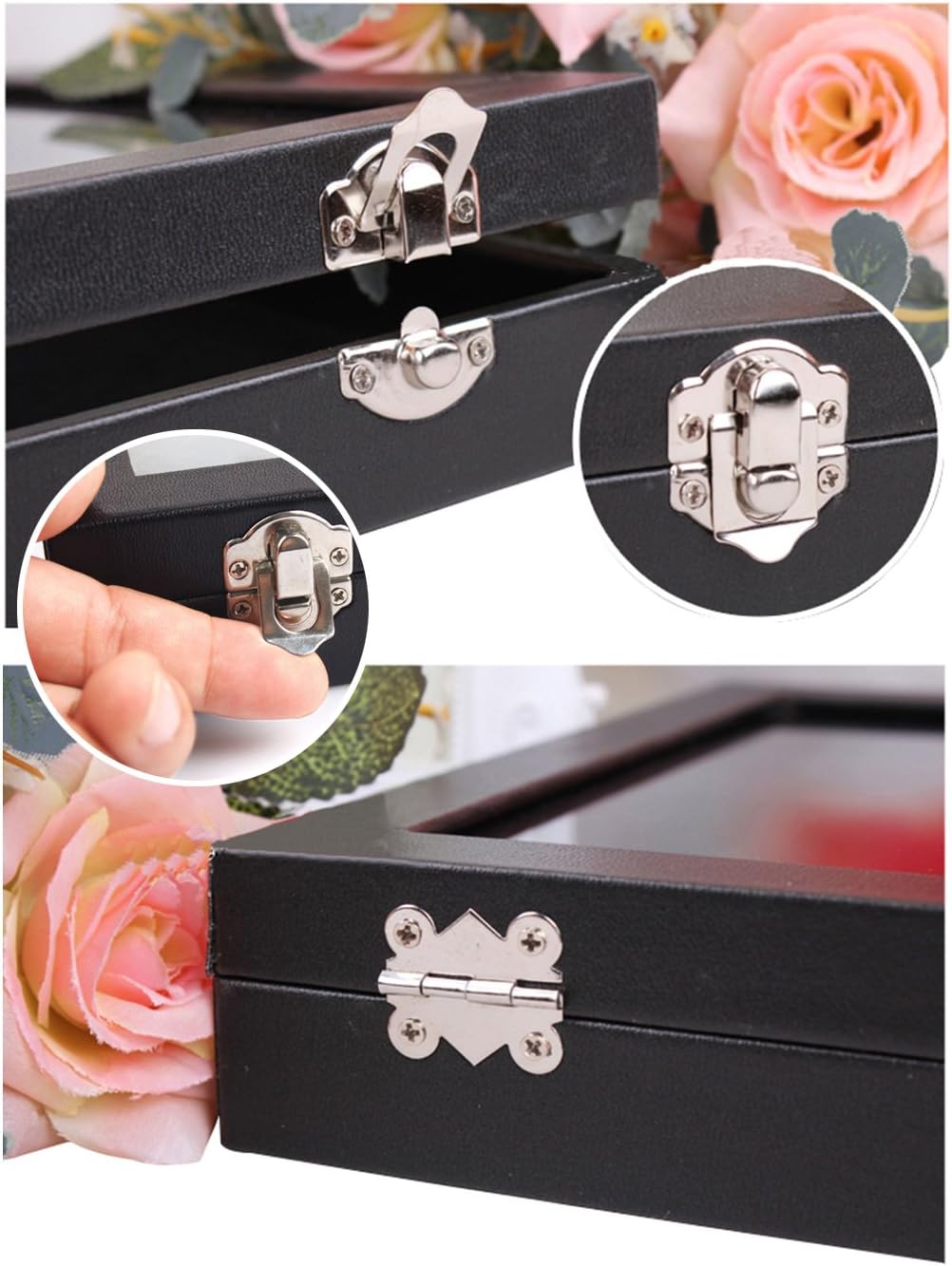 Wuligirl 20 Hooks Necklace Tray Storage Box Jewelry Display Stackable Glass Top Lockable Black Velvet Boxes(Necklace Box): Home Improvement