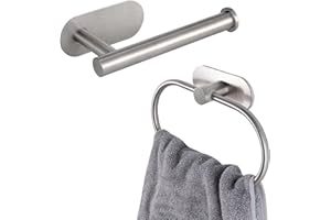 Toilet Paper Holder/Towel Ring Self Adhesive, Eolax No Drilling Brushed Nickel Bathroom Hardware Accessories, Stainless Steel Sticky Toilet Roll Hanger and Hand Towel Holder, 2 Pieces