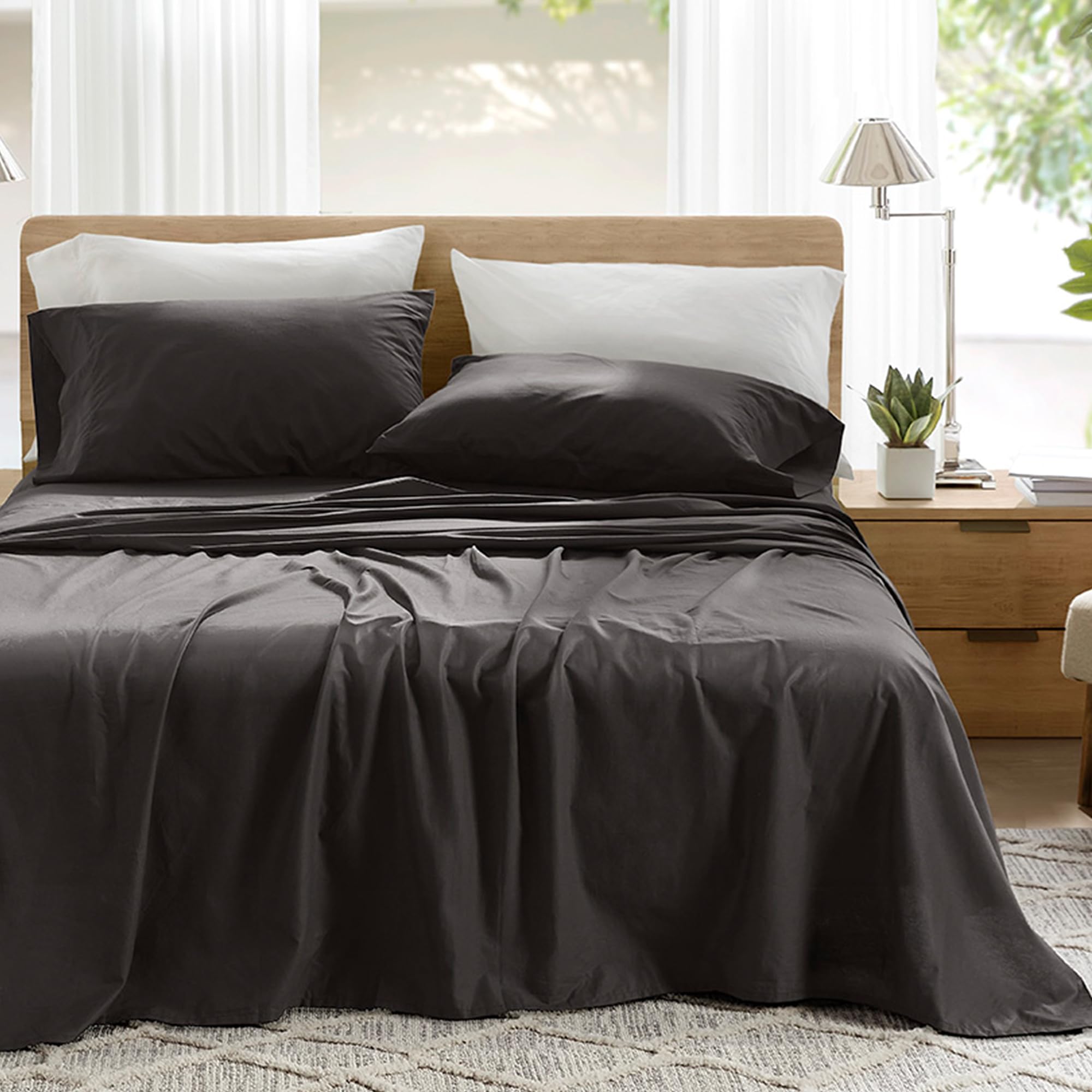 Comfort Spaces 100% Cotton Twin Sheet Set, 144TC, Black 3 Piece