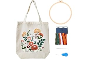 MAMUNU Canvas Tote Bag Embroidery Kit with Pattern for Beginners, Arts and DIY Crafts Kits for Adults, Include Instructions Embroidery Bag, Embroidery Hoops, Color Threads and Tool