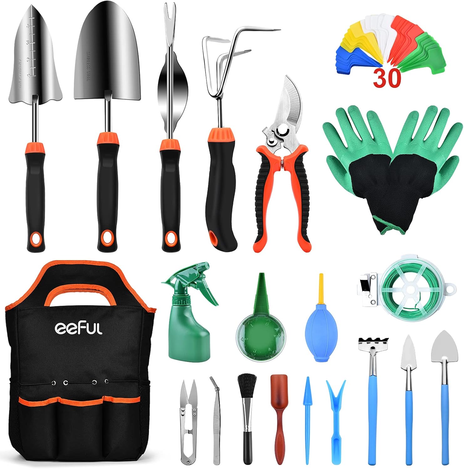 eeFul Garden Tools Set Succulent Tools Kit - Outdoor Gardening Gifts Tools Stainless Steel Garden Tools Set with Storage Bag for Garden Lovers (51 PCS)
