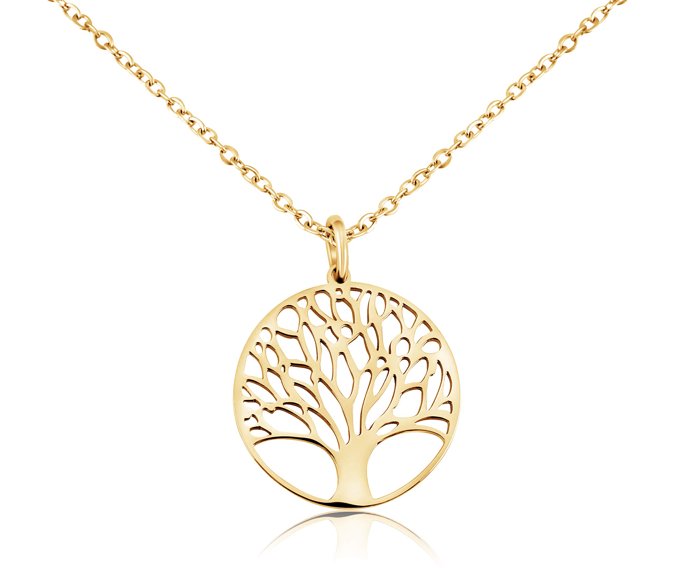 Nuoli Tree of Life Necklace Women's (45 + 5 cm Adjustable) Necklace with Tree of Life Pendant for Women and Girls, Made of Stainless Steel, 45-50 cm, Stainless Steel, No Gemstone
