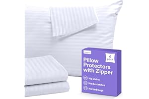Niagara Set of 4 Pillow Protectors with Zipper Queen Size - 100% Resistant to Stains, Dust & Dirt - Washable Covers for Incre