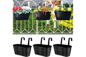 behen bahen 3Pcs Metal Wall Planters,11 inch Oval Metal Railing Planter, Balcony Railing Hanging Plant Pot, Indoor Outdoor Hanging Plant Pot Decor, Rustic Herb Flower Plant Holder,Color - Black