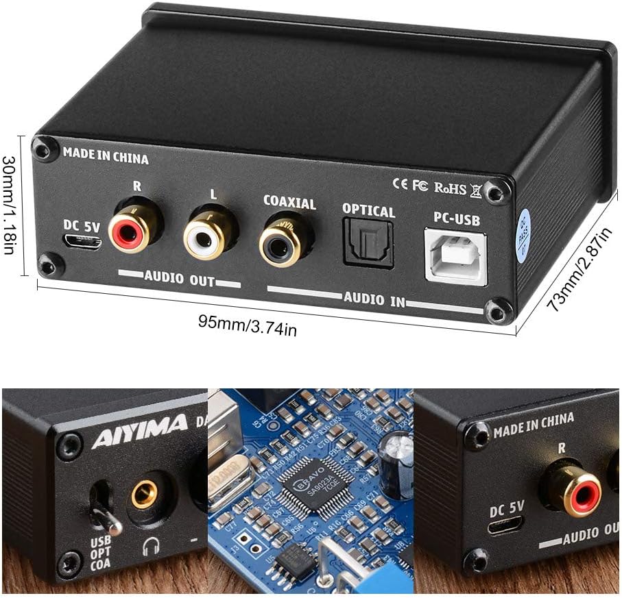 AIYIMA DAC A2 Headphone Amplifier DAC Converter Mini Stereo Digital-to-Analog DAC for PS5/PC/MAC Computer desktop Game DAC Amp PC-USB/Coaxial/Optical to 3.5mm AUX RCA Headphone Output 24Bits 192KHz - Image 4