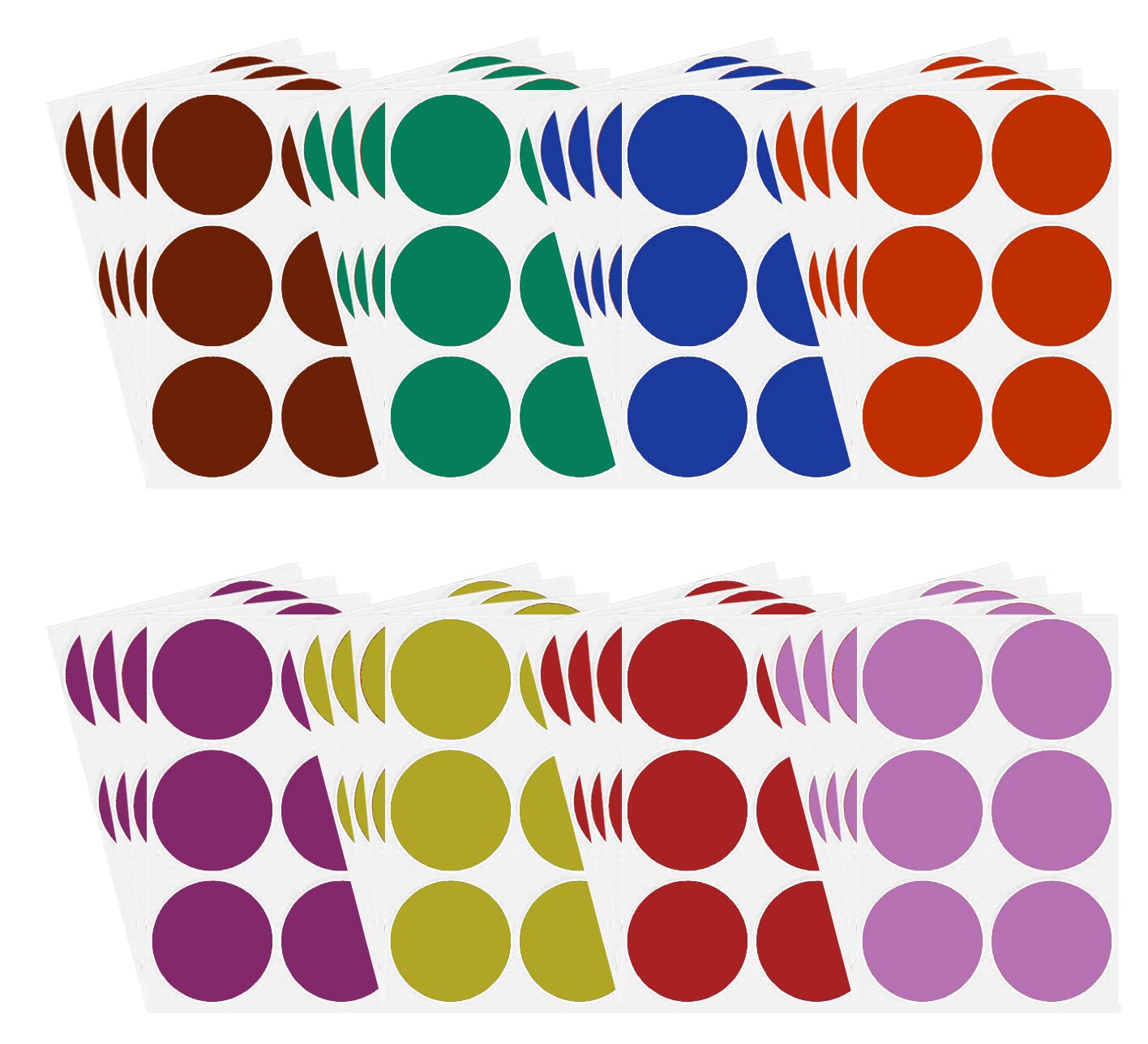 50MM Round Sticker Dot Labels (5cm) - Coloured Circle Stickers Permanent Adhesive in 8 Colors Red, Blue, Green, Yellow, Purple, Orange, Brown and Pink - 192 Pack by Royal Green
