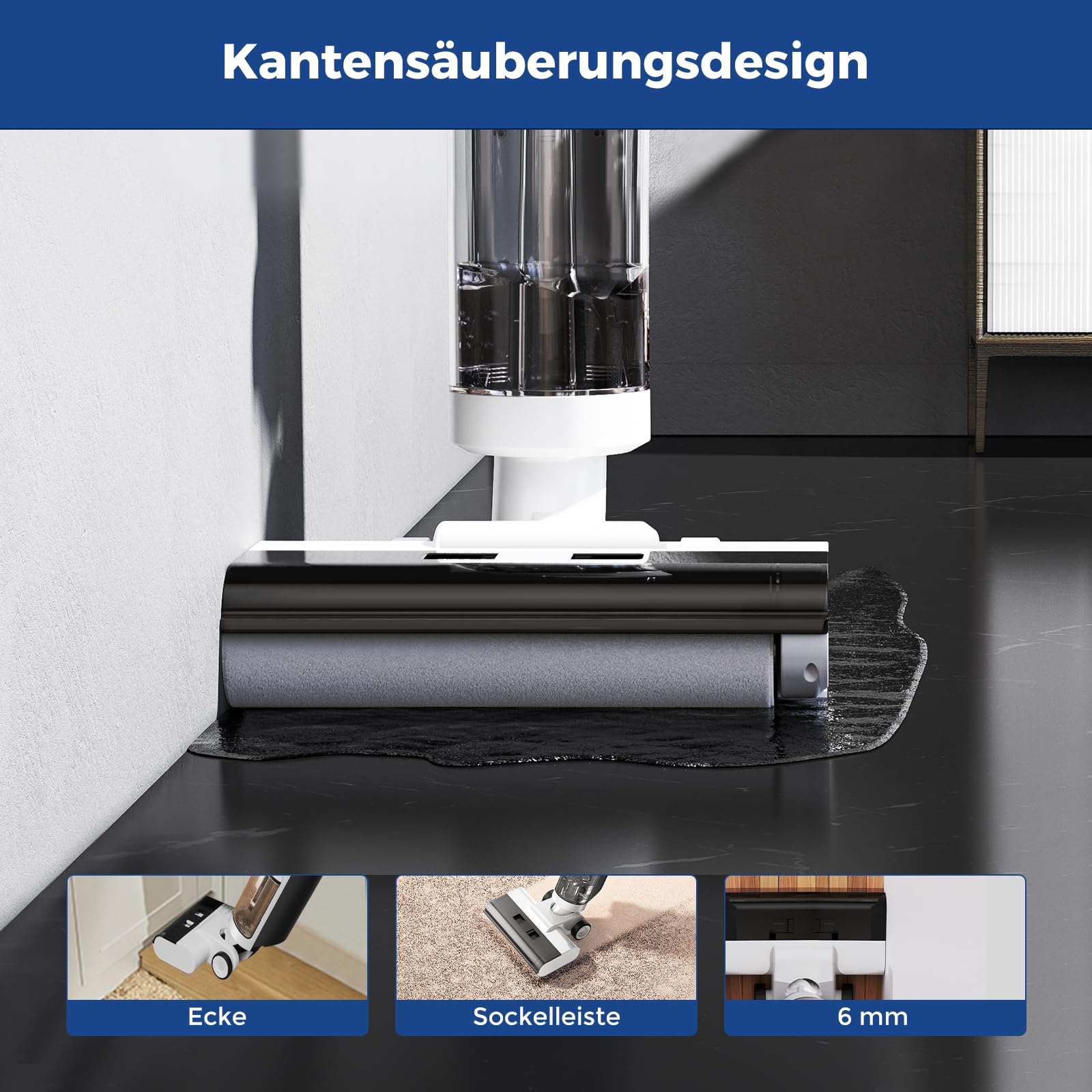 JONR ED12 Nass Trockensauger Akku, Selbstreinigung, Saug Wisch Staubsauger, Saugwischer Kabellos, Kantenreinigungsbürste 6mm, 850mL Wassertank, Anti-Verwirrungs-Haar für Harte Boden, Tierhaare 2