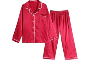Vopmocld Big Kids Unisex Pjs Set Girls Boys Silk Pajama Sets Satin Clasic Sleepwear Long Sleeve 2 Pieces Button Down Nighty