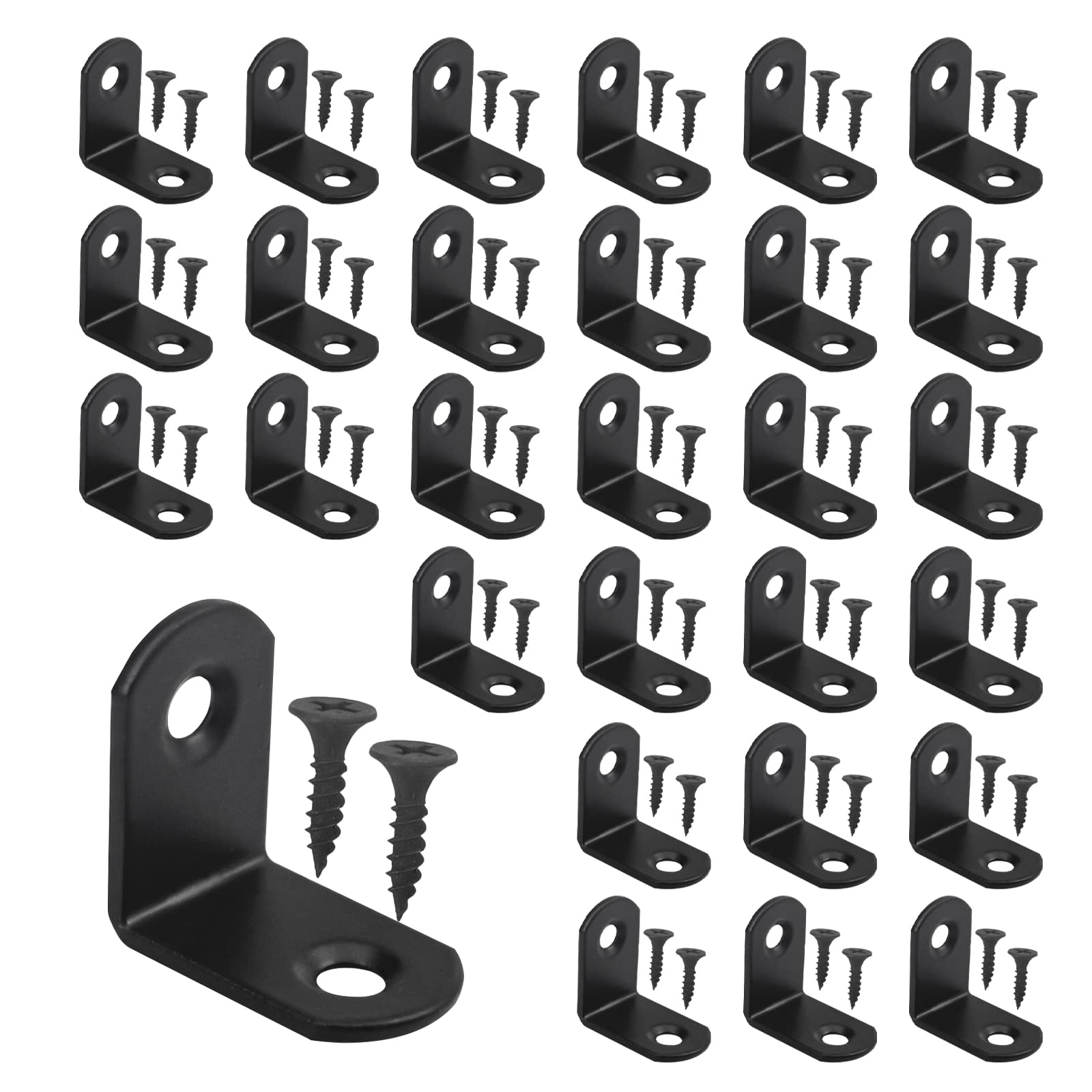 Corner Bracket, Pack-28 Black Angle Bracket, Sturdy and Durable, with Screws, Suitable for Wooden Furniture, Chairs, Cabinets, and Other Furniture (25mm)