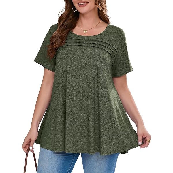 BELAROI Women's Leaf Green Print Tunic Top - Plus Size Flowy Short Sleeve Blouse For Leggings, Size 2X