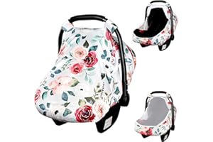 CARUILI Car Seat Covers for Babies, Floral Baby Car Seat Covers Girls, Stretchy Infant Carseat Canopy with Breathable Mesh Window, Privacy Sun Cover for Summer