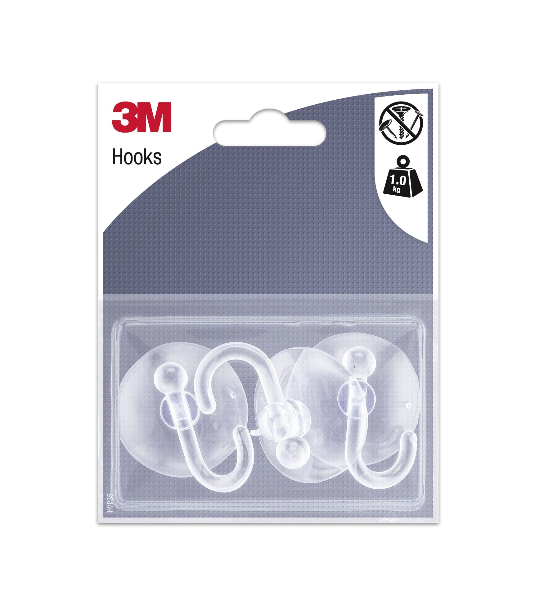 3M Pack of 3 Suction Hooks, Composite, Transparent, 0.1 X 0.13 X 0.15999999999999998 cm