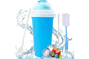 ICEPARA Slushy Cup - Tik Tok Magic Quick Frozen Smoothie Cup, Double Layer DIY Homemade Slushy Maker Cup, Food Grade Silicone Slushie Maker Cup with Spoon & Cleaning Brush for Kids, Birthday Gift - Blue New