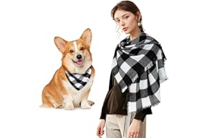 E-Clover Christmas Dog Bandanas Matching Owner Buffalo Scarf Plaid Dog Bandana Bibs with Tartan Scarves Shawl for Medium Large Dogs Boy Mom Outfit Black White Xmas Scarf Women
