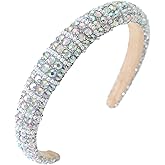Gmmidea Silver Diamond Rhinestone Headbands for Women Girls Bling Sparkle Beaded Crystal Headband Jeweled Thick Padded Hairband Non Slip Glitter Hair Hoop Accessories A-Silver Rainbow