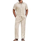 COOFANDY Mens 2 Piece Sets Summer Outfits Short Sleeve Button Down Shirt Loose Pant Sets Beach Vacation Outfits