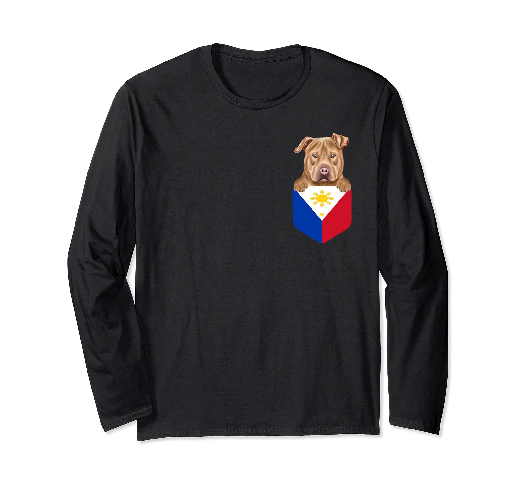Philippines Flag Usa Staffordshire Terrier Dog In Pocket Long Sleeve T-Shirt