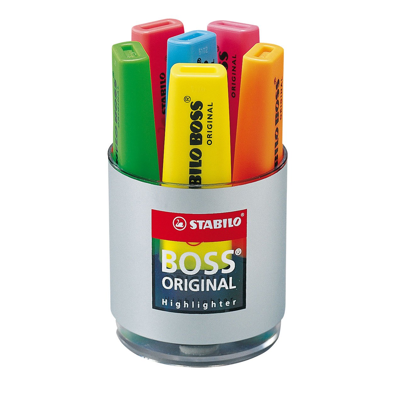 STABILO BOSS Original Highlighter Box Glass of 6 – Yellow/Green/Orange/Red/Pink/Blue