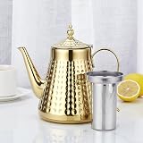 1.6L Stainless Steel Teapot with Infuser Gold Hammered Pour Spout view 3