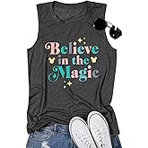 FRYAID Magic Tank Tops Magical Castle Shirt Women Believe in Magic Graphic Tanks Vest Summer Sleeveless Family Vacation Tops
